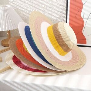 Color Block Large Brim Straw Sun Hat